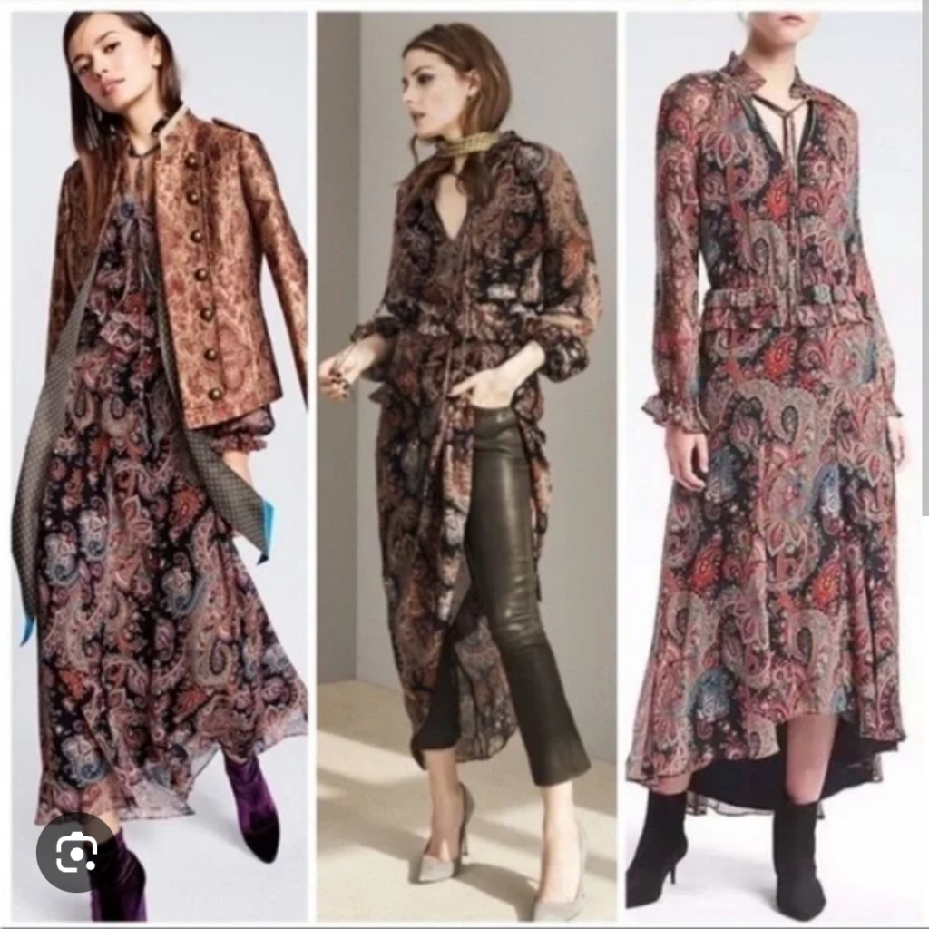 Banana Republic X Olivia Palermo - Paisley Tie-Neck Silk Dress - Size S